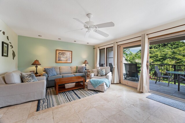 living room with ceiling fan