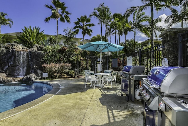 view of patio / terrace featuring a fenced in pool