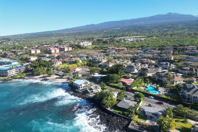 aerial view with a water and mountain view