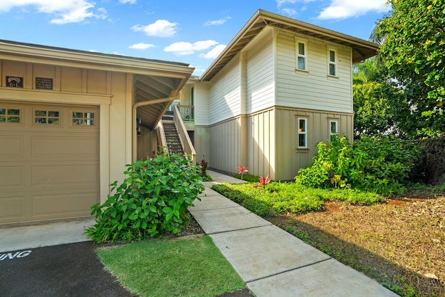 exterior space featuring a garage