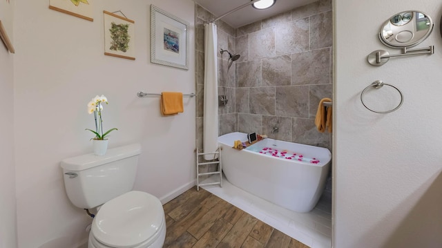 bathroom with separate shower and tub and toilet