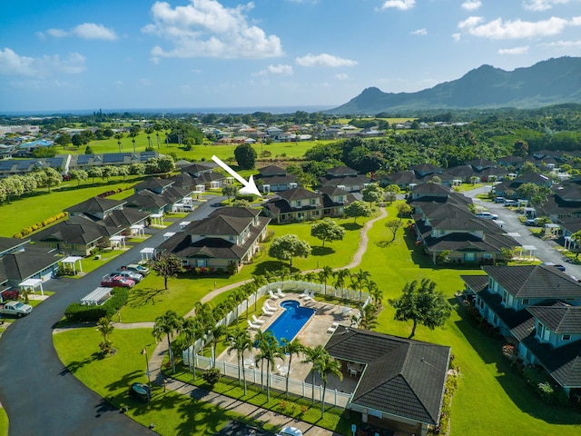 bird's eye view featuring a mountain view