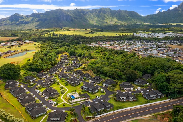 birds eye view of property with a mountain view