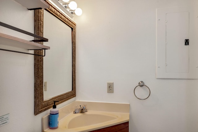 bathroom featuring vanity and electric panel