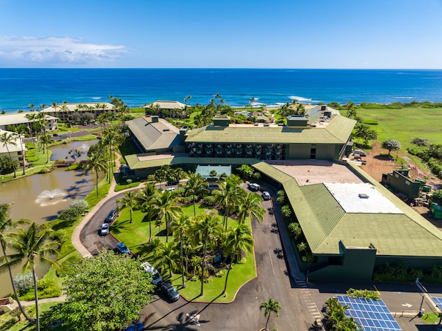 aerial view with a water view