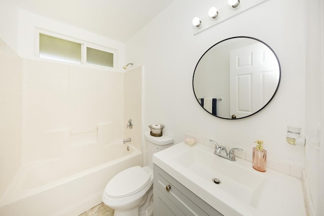 full bathroom featuring toilet, vanity, and washtub / shower combination