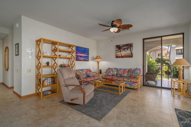 living room with ceiling fan