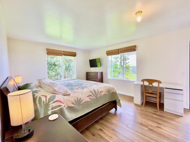 bedroom featuring light hardwood / wood-style flooring and multiple windows