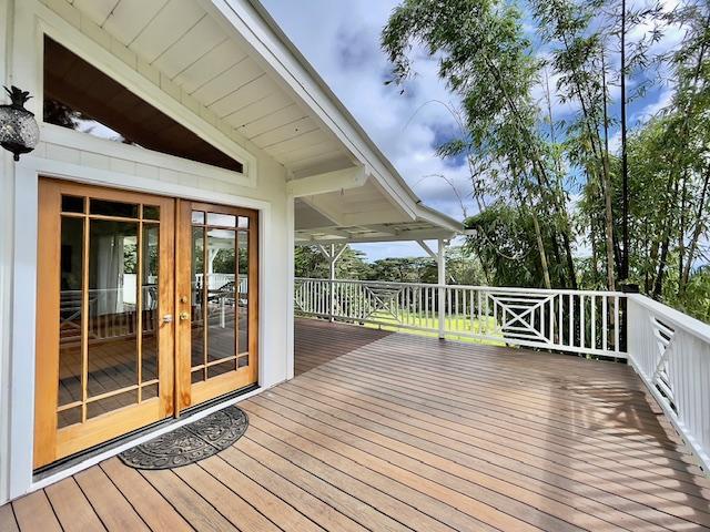 wooden terrace with french doors