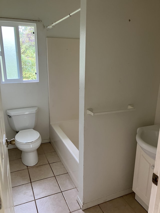 full bathroom with tile patterned flooring, vanity, toilet, and tub / shower combination