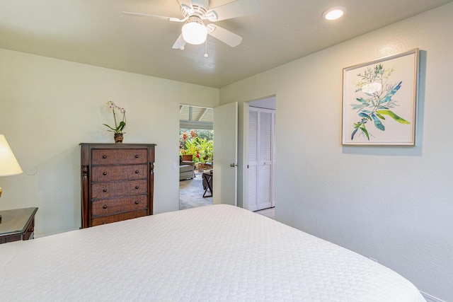 bedroom featuring a closet and ceiling fan