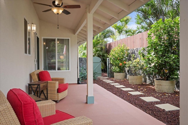 view of patio / terrace featuring ceiling fan