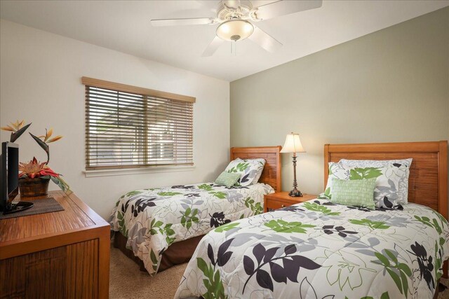 bedroom with carpet flooring and ceiling fan