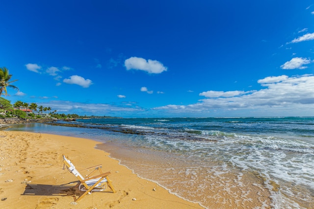 view of water feature featuring a beach view