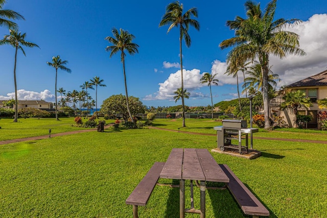 view of property's community with a lawn