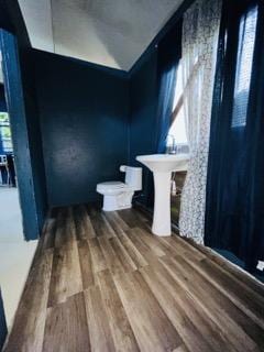 bathroom featuring hardwood / wood-style floors, toilet, and sink