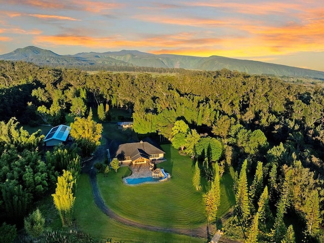 aerial view at dusk with a mountain view