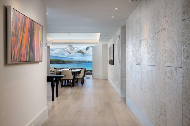 corridor with light hardwood / wood-style flooring