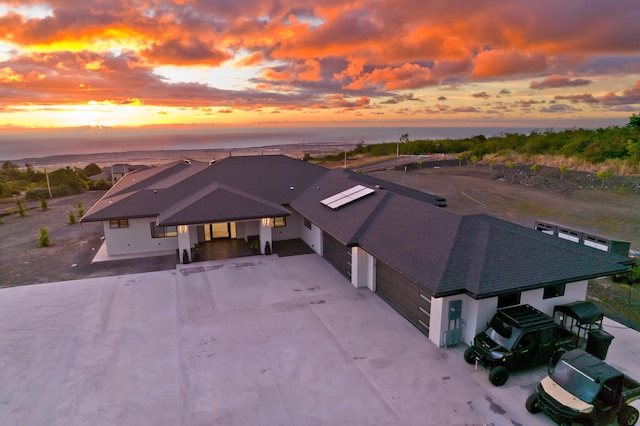 view of aerial view at dusk