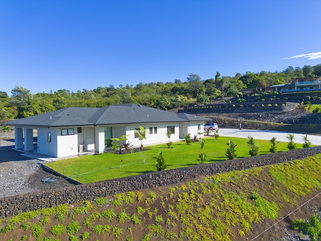 rear view of property with a yard