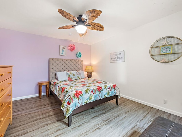 bedroom with ceiling fan and wood-type flooring