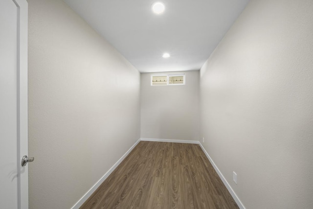 basement with wood-type flooring