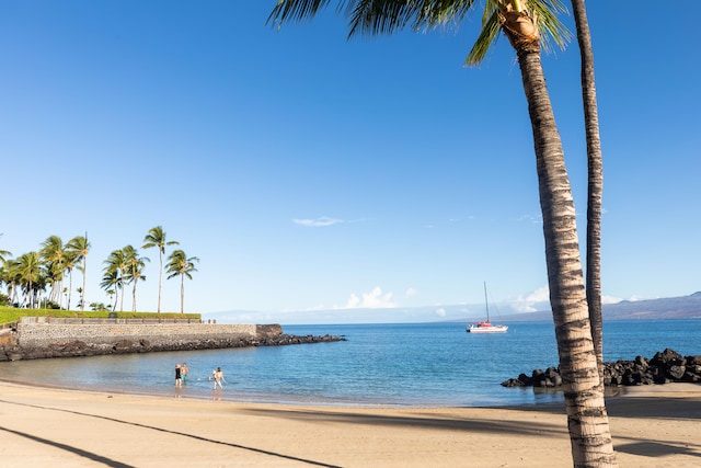 view of water feature featuring a beach view