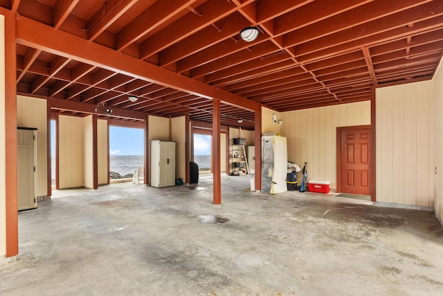 basement with wooden walls