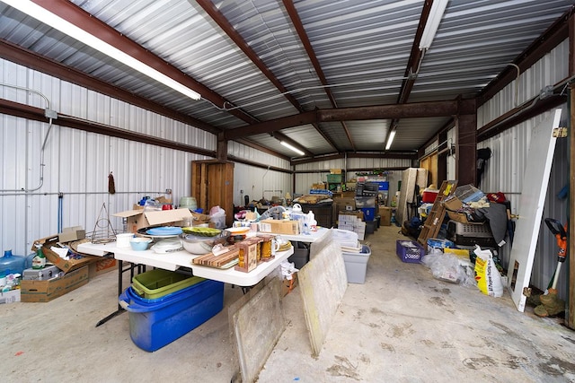 garage with a workshop area