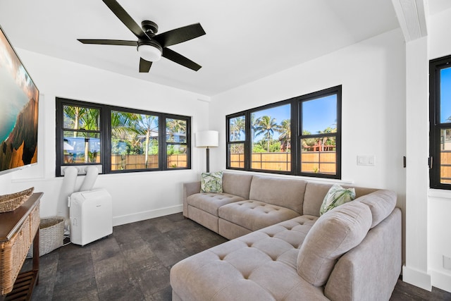 living room featuring ceiling fan