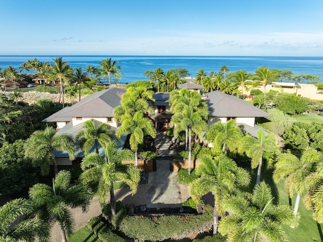 aerial view with a water view