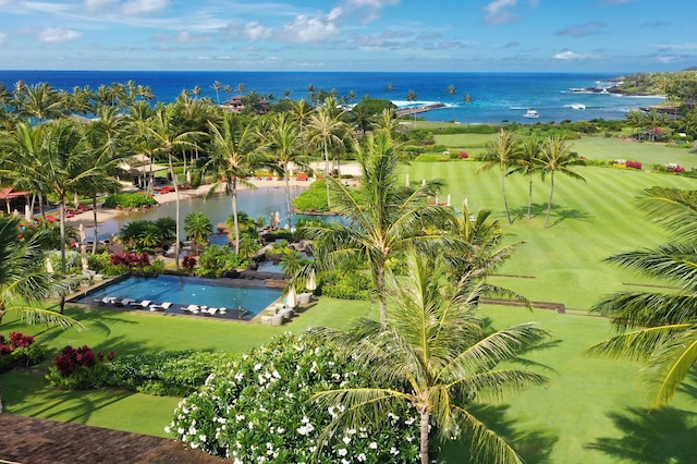 bird's eye view featuring a water view