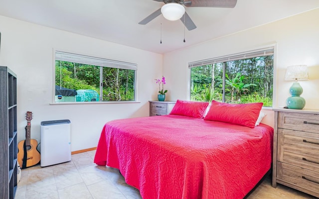 bedroom featuring ceiling fan