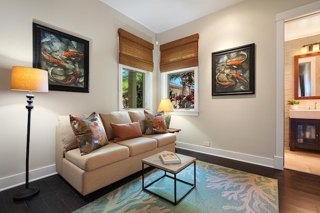 living room featuring dark hardwood / wood-style floors