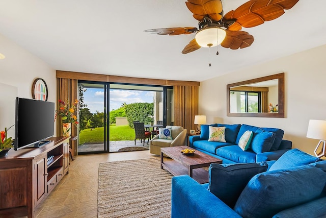 living room with light parquet floors