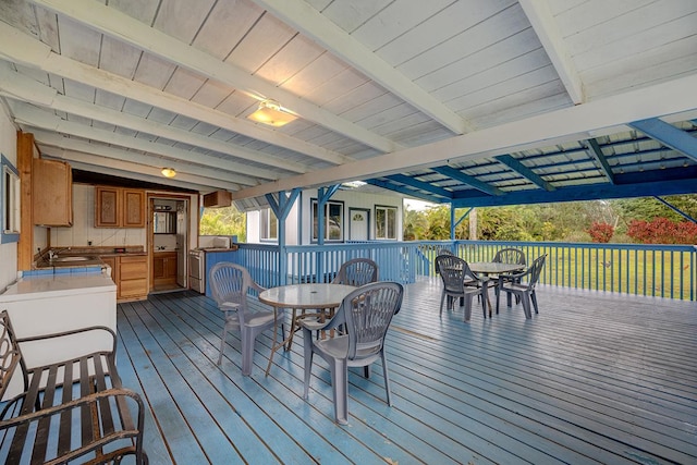 deck featuring sink