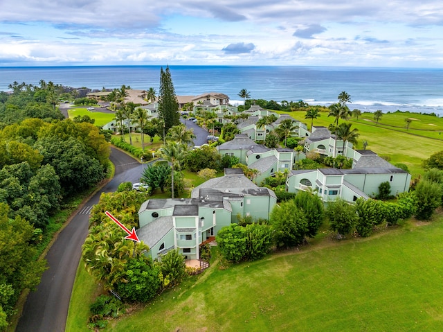 aerial view featuring a water view