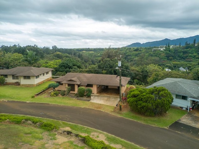 drone / aerial view with a mountain view