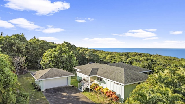 aerial view featuring a water view