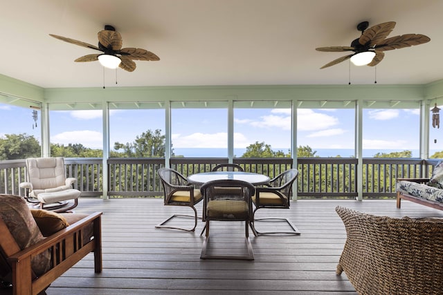 sunroom / solarium with ceiling fan and plenty of natural light