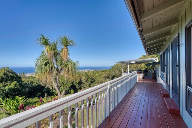 wooden terrace with a water view