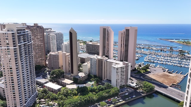 property's view of city featuring a water view