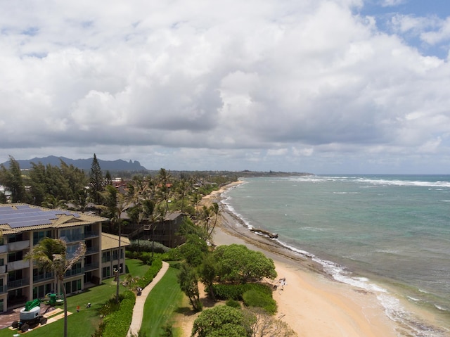 property view of water featuring a beach view