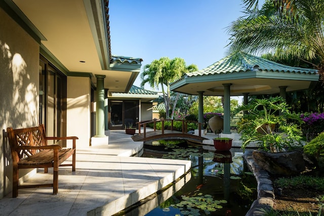 view of patio featuring a gazebo