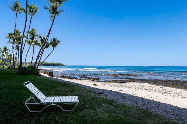 property view of water featuring a beach view