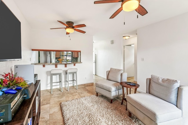 living room featuring light tile patterned flooring