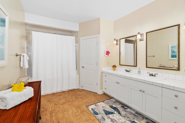 bathroom with wood-type flooring and vanity