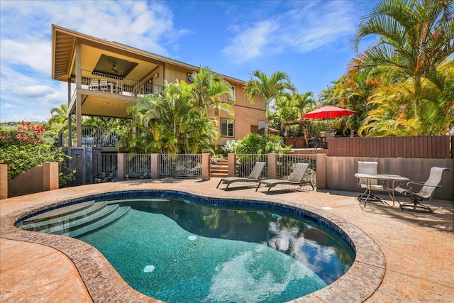 view of swimming pool featuring a patio