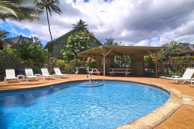 view of swimming pool with a patio area