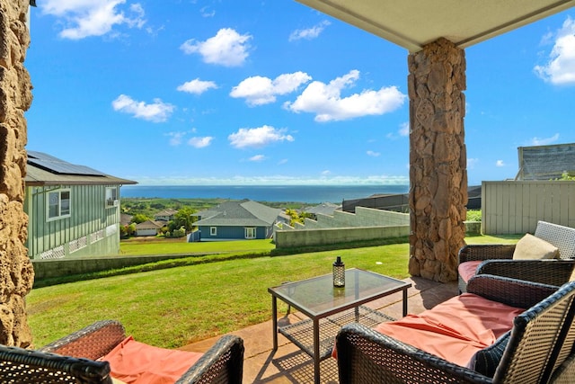 view of patio / terrace featuring a water view